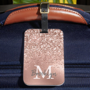 Monogram för konfetti rosa ros i Glitter Bagagebricka