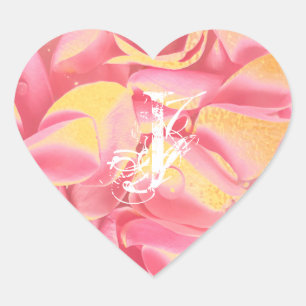 Monogram för konstgjord Rosa ros Hjärtformat Klistermärke