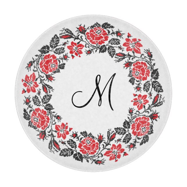 Monogram för kor-stygn i Röd ros (Framsidan)
