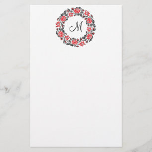 Monogram för kor-stygn i Röd ros Brevpapper