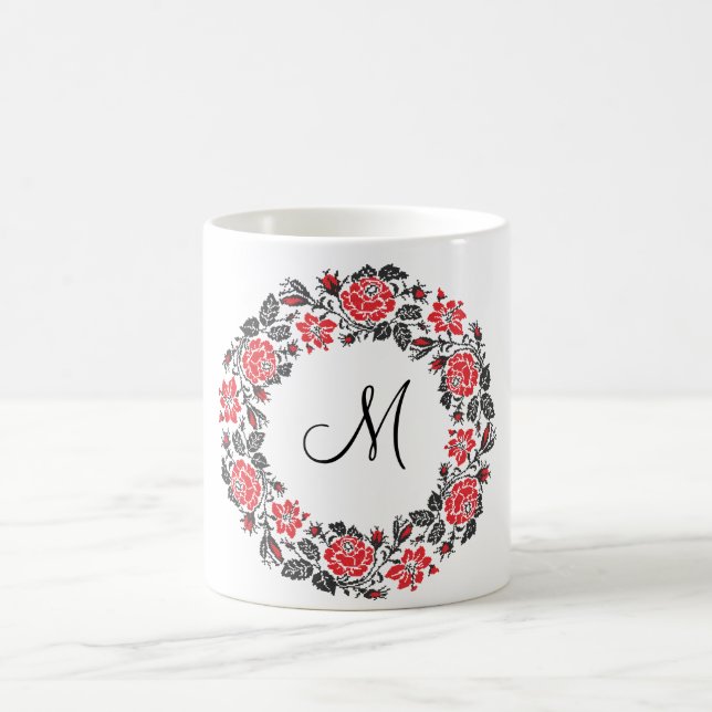Monogram för kor-stygn i Röd ros Kaffemugg (Center)
