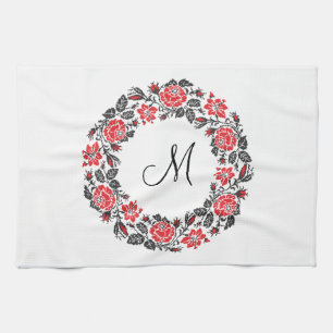 Monogram för kor-stygn i Röd ros Kökshandduk