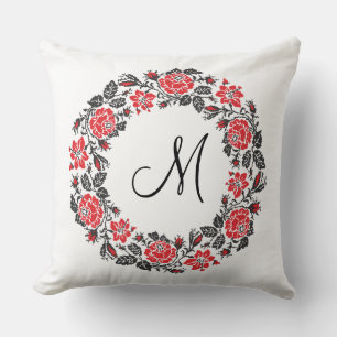 Monogram för kor-stygn i Röd ros Kudde