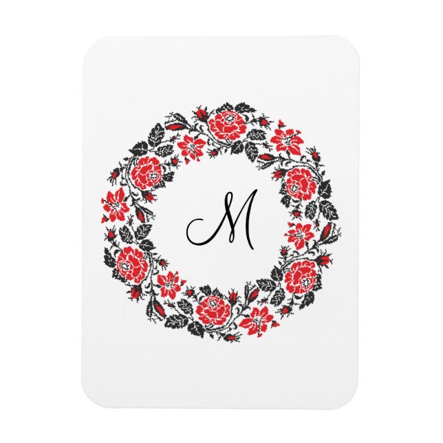 Monogram för kor-stygn i Röd ros Magnet (Vertikal)