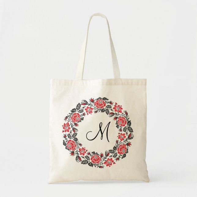Monogram för kor-stygn i Röd ros Tygkasse (Framsidan)