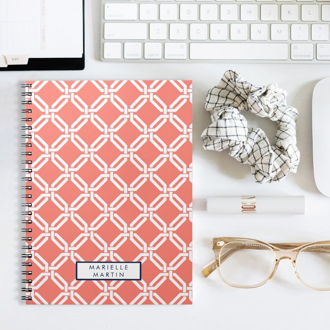 Monogram för korall och marin okton anteckningsbok med spiral (Skapare uppladdad)