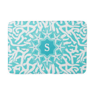 Monogram för korallrev av havsfisk  Aqua Blue Badrumsmatta