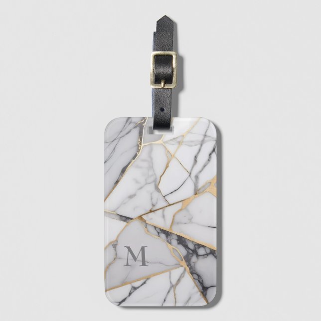 Monogram för krackade Marble Golden Accents Bagagebricka (Framsida vertikal)