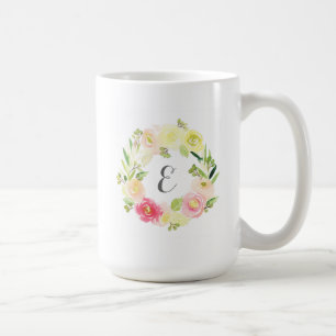 Monogram för kran för rosa- & gultvattenfärg kaffemugg