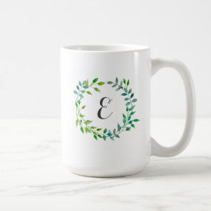 Monogram för kran för vattenfärggröntlöv kaffemugg