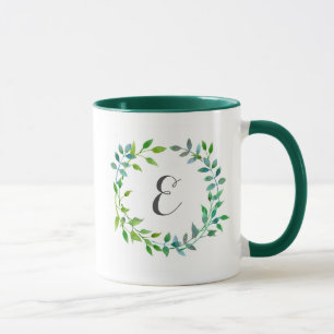 Monogram för kran för vattenfärggröntlöv mugg