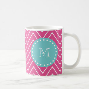 Monogram för kricka för shock rosasparremönster kaffemugg