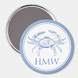 Monogram för kustblått och vitt krabba magnet