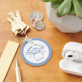 Monogram för kustblått och vitt krabba nyckelring