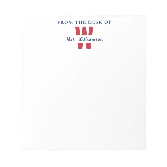 Monogram för lärare med eget namn från skrivbordet anteckningsblock (Framsida)
