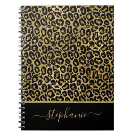 Monogram för leopard på snyggt Guld Glitter Anteckningsbok