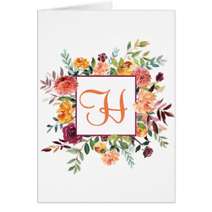 Monogram för lila- och Orange-Blommigt, designanpa OBS Kort