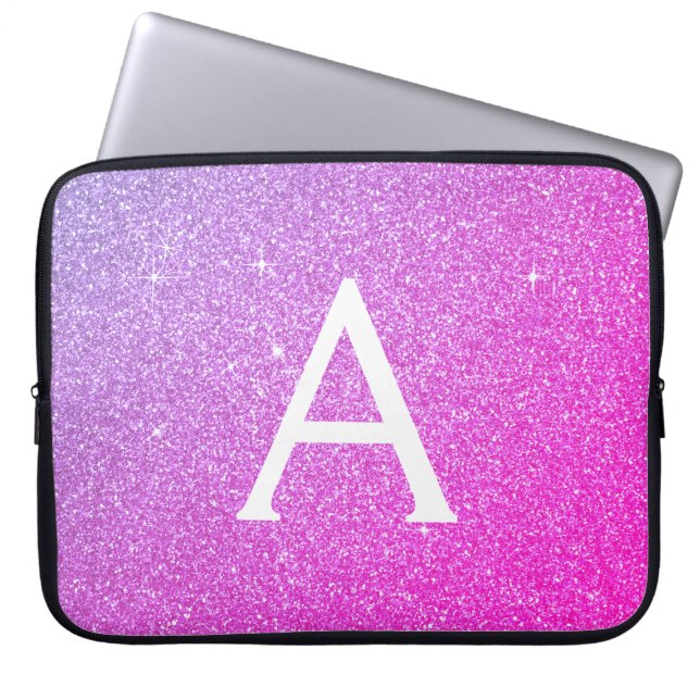 Monogram för lila och Rosa Glitter och Gnistra Laptop Fodral (Framsidan)
