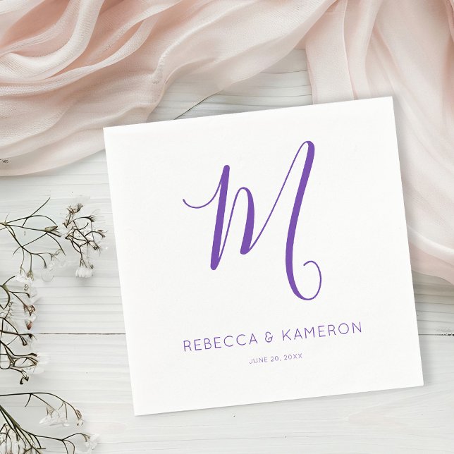 Monogram för lila och vit enkel Elegant Pappersservett (Skapare uppladdad)