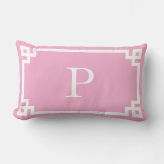 Monogram för ljusa rosa och vita grekiska Nyckel Lumbarkudde