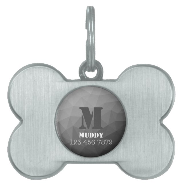 Monogram för ljusgul grått-geometrisk nätmaska mön ID-bricka husdjur (Framsidan)
