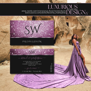 Monogram för ljusstrålar från svart och Lila Glitt Visitkort
