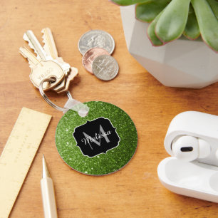 Monogram för ljust grönt småsparkler i glitter nyckelring