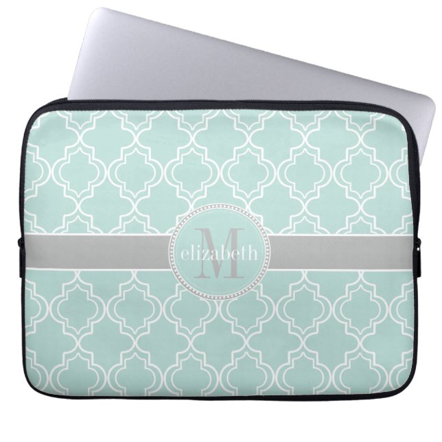Monogram för Lt Kricka Gråna Vit Marockansk Laptop Fodral (Framsidan)