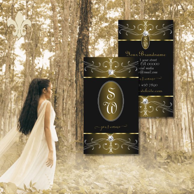 Monogram för luxuriska ornament från Guld och svar Visitkort (Skapare uppladdad)