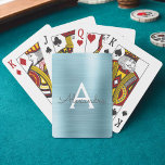 Monogram för lyxblå rostfritt stål casinokort<br><div class="desc">Luxury Aqua Blue Faux Metallic Foil Stainless Steel Elegant Monogram Spelkort. De här spelkorten kan anpassas så att de omfattar ditt första och första namn och gör en underbar partitjänst för en födelsedagsfest-,  möhippa- eller bachelorette-fest.</div>