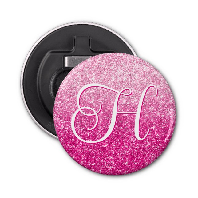 Monogram för lyxfärgad Rosa Glitter Gradient Flasköppnare (Framsidan)