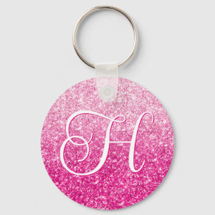 Monogram för lyxfärgad Rosa Glitter Gradient Nyckelring