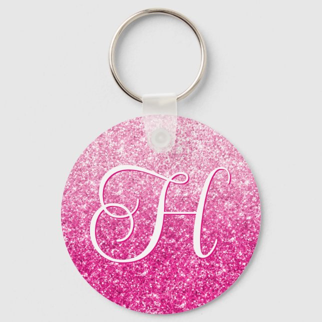 Monogram för lyxfärgad Rosa Glitter Gradient Nyckelring (Framsida)