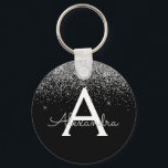 Monogram för lyxiska Silver Black Glitter Nyckelring<br><div class="desc">Silver och Black Luxury Modern och Elegant Girly Faux Glitter och Gnistra Elegant Keychain. Dessa nyckelkedjor kan anpassas så att de omfattar ditt första och första namn och är en perfekt-,  bachelorette-möhippa eller födelsedagsfest-tjänst.</div>