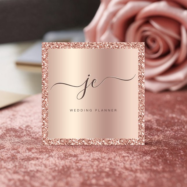 Monogram för lyxskrift Ro Guld Glitter & Foil Scri Fyrkantigt Visitkort (Skapare uppladdad)