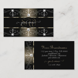 Monogram för lyxsvarta beige Ornate Gräns-juveler Visitkort