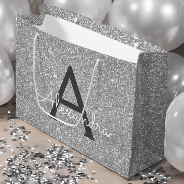 Monogram för lyxurymynning Silver Glitter & Gnistr (Skapare uppladdad)