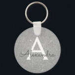 Monogram för lyxurymynning Silver Glitter & Gnistr Nyckelring<br><div class="desc">Nyckelringen för lyxen Silver Faux Glitter och Gnistra Elegant. Dessa nyckelkedjor kan anpassas så att de omfattar ditt första och första namn och är en perfekt-,  bachelorette-möhippa eller födelsedagsfest-tjänst.</div>