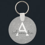 Monogram för lyxurymynning Silver Glitter & Gnistr Nyckelring<br><div class="desc">Nyckelringen för lyxen Silver Faux Glitter och Gnistra Elegant. Dessa nyckelkedjor kan anpassas så att de omfattar ditt första och första namn och är en perfekt-,  bachelorette-möhippa eller födelsedagsfest-tjänst.</div>