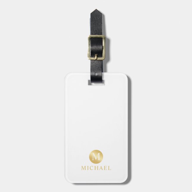 Monogram för lyxvit och Guld Personlig Bagagebricka (Vertikal Framsida)