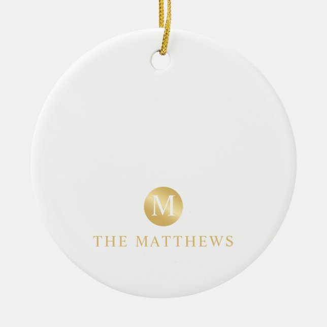 Monogram för lyxvit och Guld Personlig Julgransprydnad Keramik (Framsidan)