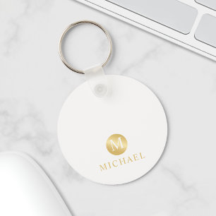 Monogram för lyxvit och Guld Personlig Nyckelring