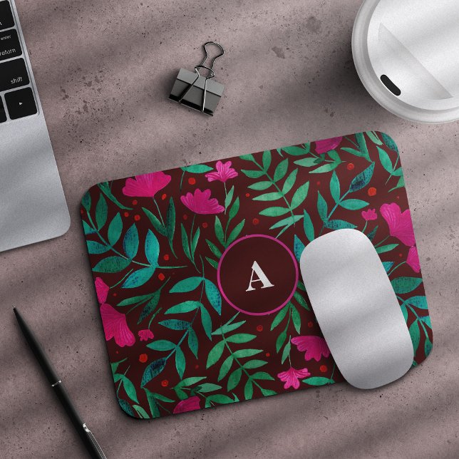 Monogram för magenta och grönt i mjöliga trädgårda musmatta (Skapare uppladdad)