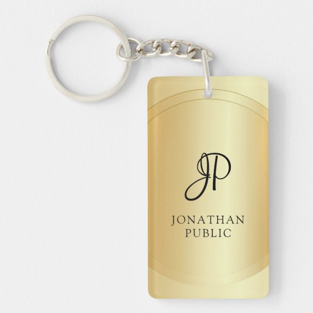 Monogram för mallen Faux Guld Lägg till Eleganten  Nyckelring (Framsidan)