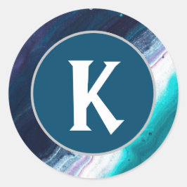 Monogram för målning av blå Abstrakt Runt Klistermärke