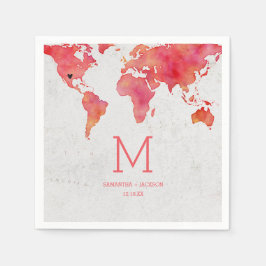 Monogram för måltavla för Watercolor World Map Pappersservett