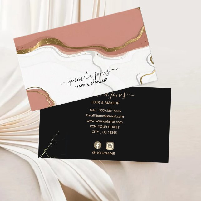 Monogram för marble Agate för  Rosa Guld Glitter Visitkort (Blush Pink Gold Glitter Marble Agate Monogram Business Card)