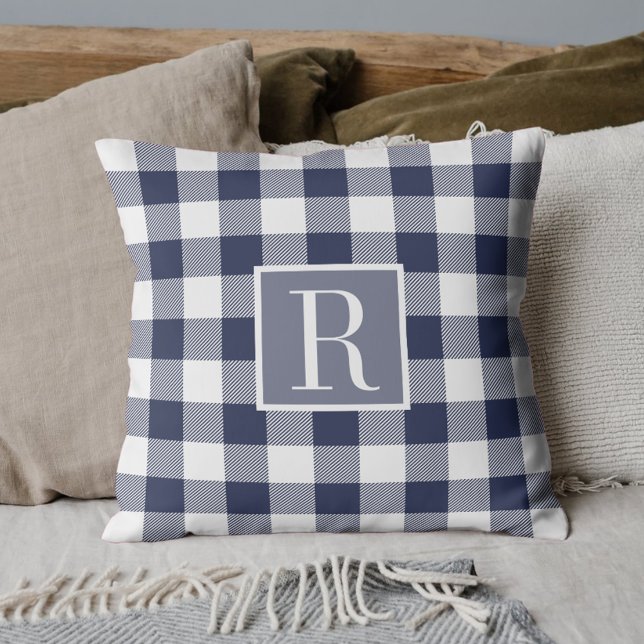 Monogram för marin blå buffelkontroll kudde (Skapare uppladdad)