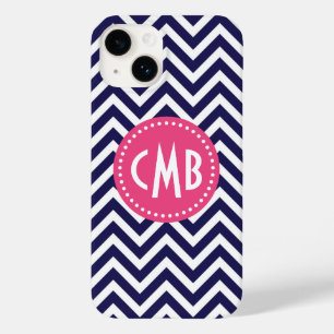 Monogram för marin blå och Rosa Modern Chevron-Anp