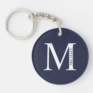 Monogram för marin blå Personlig och nyckelkedjan